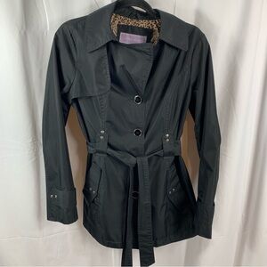 Laura Scott Women's Black Jacket Button Coat with Tie Belt Polyester Size Small